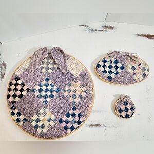 100yr Antique Hand Stitched Baby Quilt made‎ into an Wall Hangings w/ Angle Bow